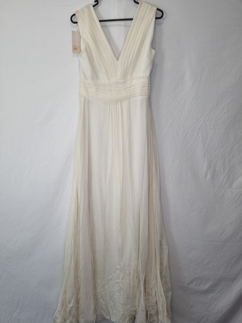 Imoda Ivory Chiffon Ruched Pleated Grecian Style V Neck Wedding Dress Sz 127