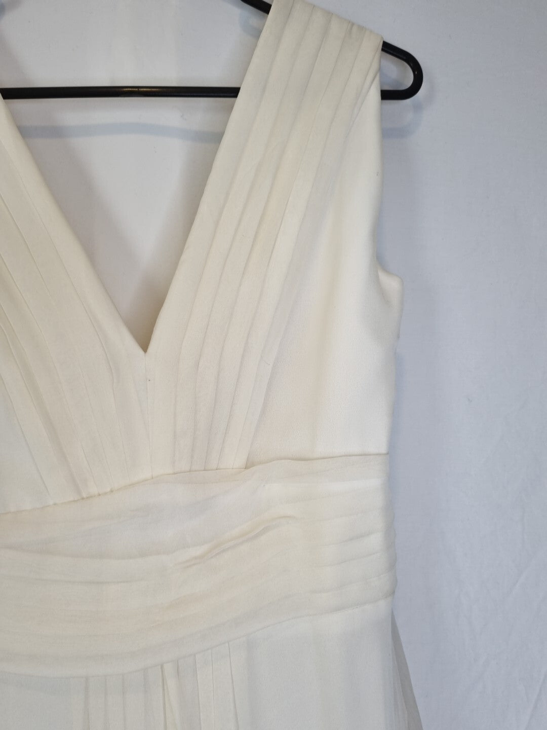 Imoda Ivory Chiffon Ruched Pleated Grecian Style V Neck Wedding Dress Sz 1211