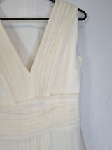 Imoda Ivory Chiffon Ruched Pleated Grecian Style V Neck Wedding Dress Sz 1211