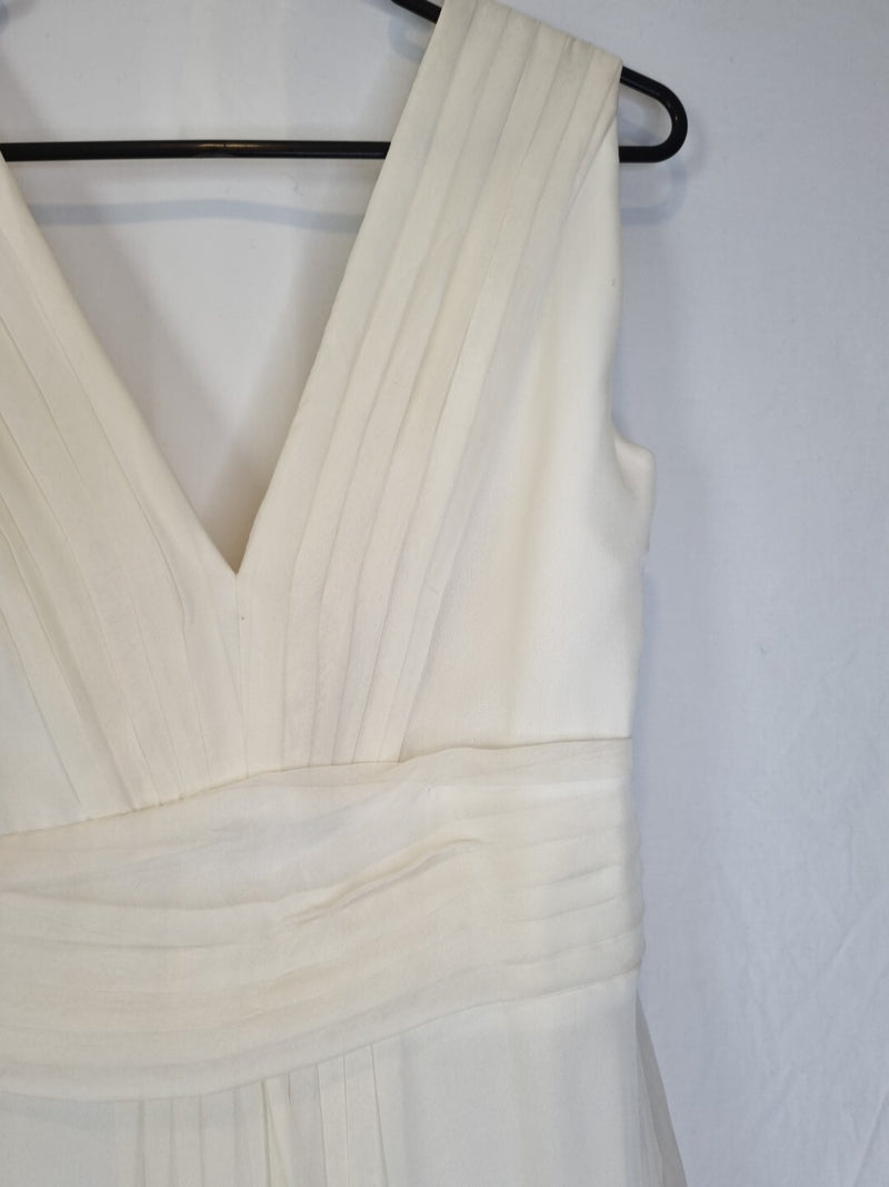 Imoda Ivory Chiffon Ruched Pleated Grecian Style V Neck Wedding Dress Sz 1211