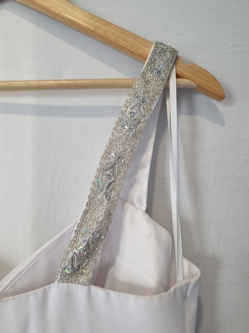 Imoda White Chiffon Sweetheart Beaded Ruched Empire Wedding Dress Sz 813