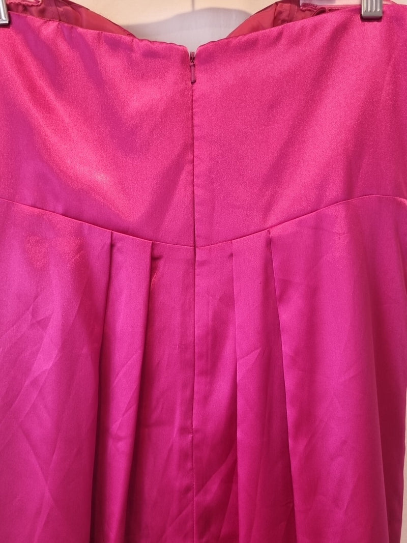 Juniper & Sage Satin Hot Pink Pleat Strapless Evening Bridesmaid Dress Sz 1210