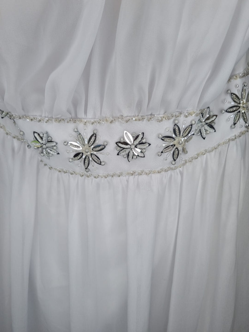 Imoda White Chiffon Gathered Beaded One Shoulder Empire Wedding Dress Sz 124