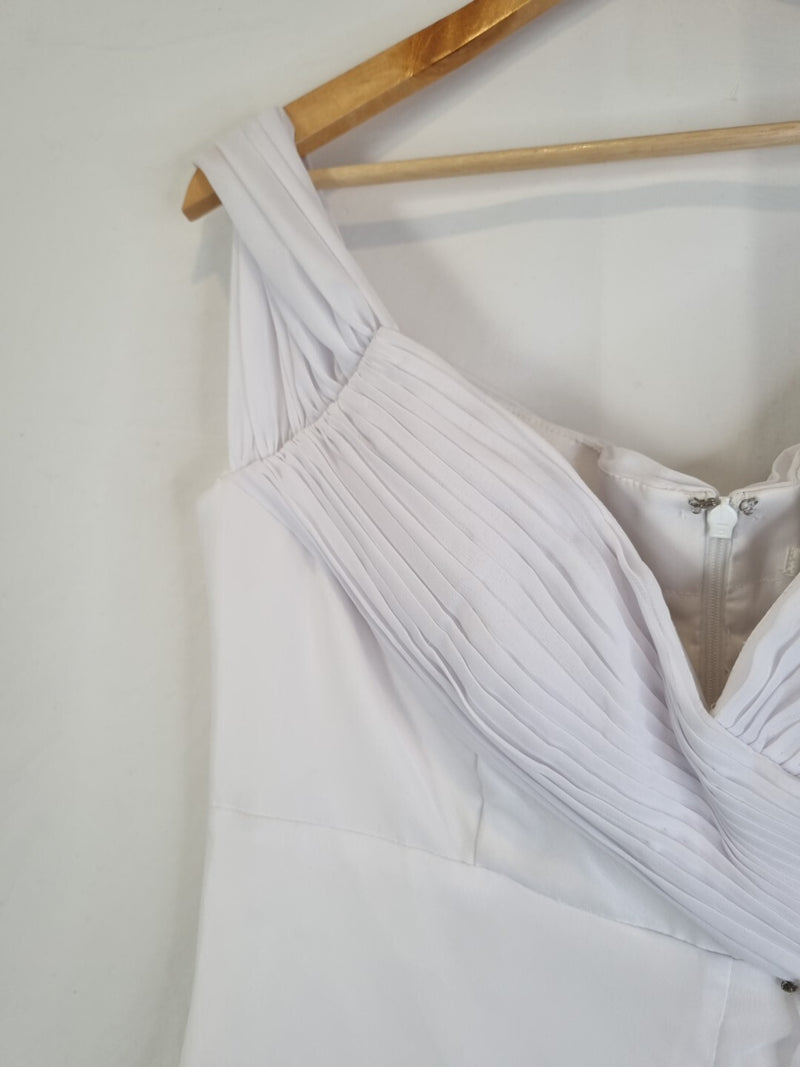 Imoda White Chiffon Sweetheart Off Shoulder Beaded Crystal Wedding Dress Sz 145