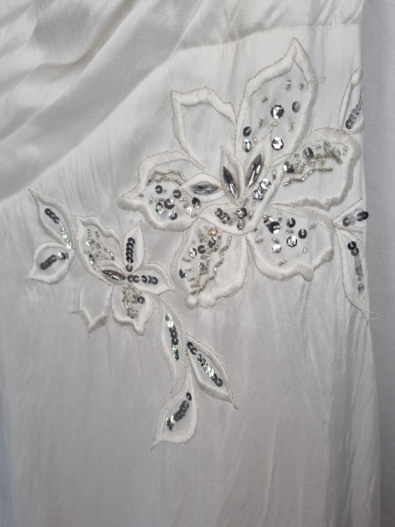Imoda White Beaded Sequin Embroidered Pleated A-line Wedding Dress Sz 86