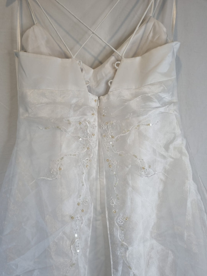 Imoda White Satin Organza Beaded Embroidered Wedding Dress Sz 1410