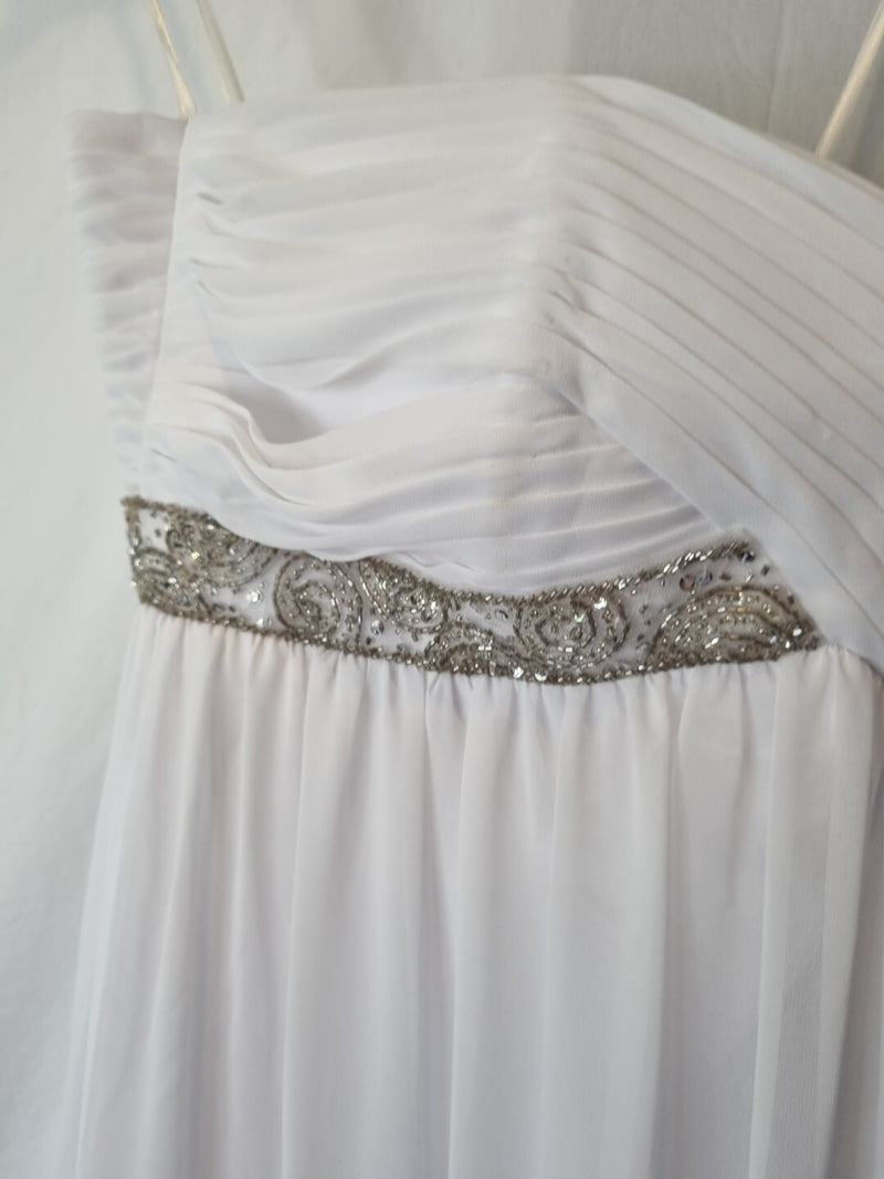 Imoda White Chiffon Sweetheart Beaded Ruched Empire Wedding Dress Sz 123