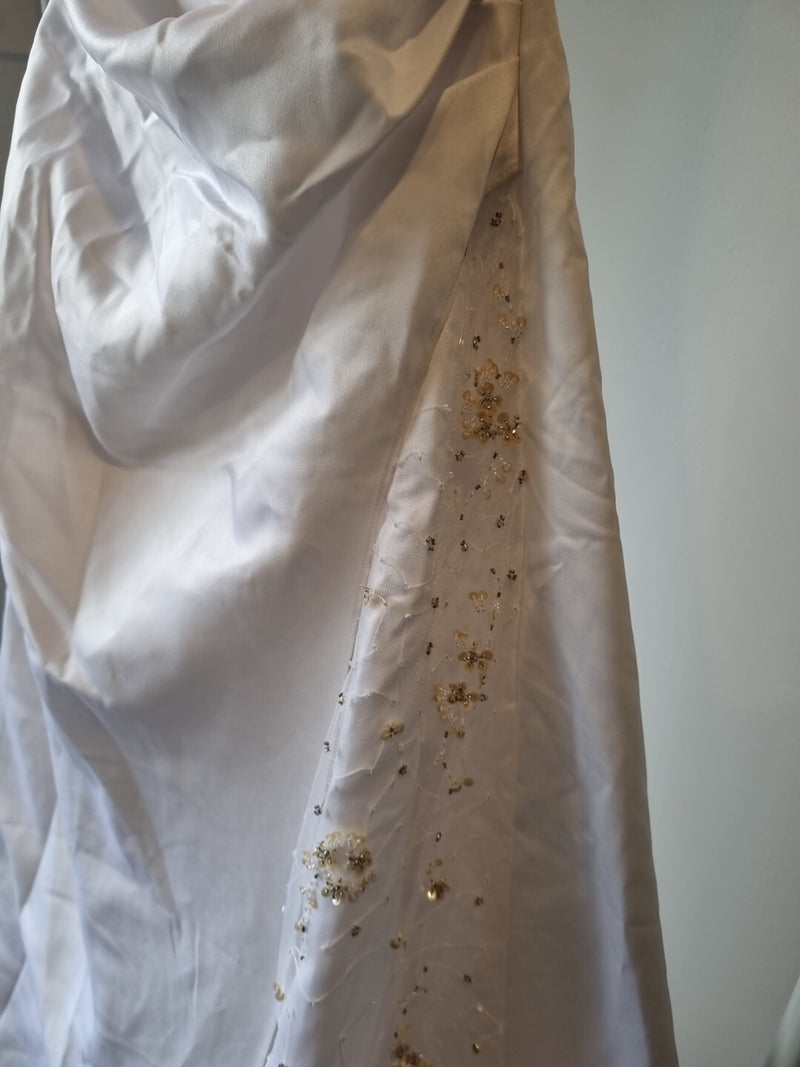 iModa White Straps/strapless Beaded Sequin Tulle Pleated Satin Backless Dress 106