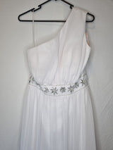 Imoda White Chiffon Gathered Beaded One Shoulder Empire Wedding Dress Sz 122