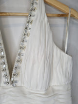 Isabella Faye Ivory Chiffon Ruched Beaded Halter Neck Train Wedding Dress Sz 126