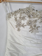 Imoda Ivory Taffeta Sweetheart Ruched Bead Full A-line Train Wedding Dress Sz 106