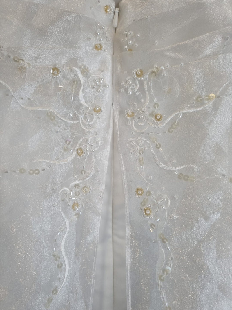 Imoda White Satin Organza Beaded Embroidered Wedding Dress Sz 1414