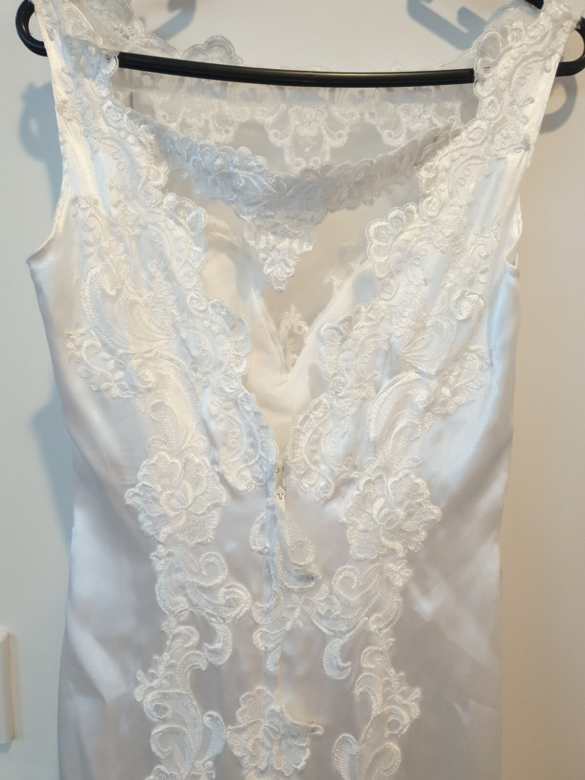 White satin applique organza ruffled wedding dress size 107