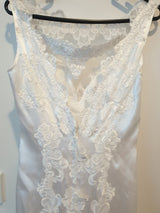 White satin applique organza ruffled wedding dress size 107