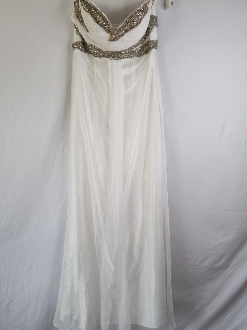 Imoda Ivory Chiffon Sweetheart Ruched Crystal Diamante Bead Wedding Dress Sz 120