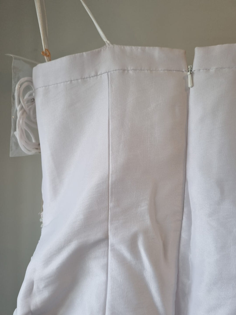 iModa White Straps/Strapless Beaded Crystal Sequin Gathered Wedding Dress 1010