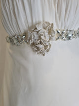 Imoda Ivory Chiffon Ruched Crystal Beaded Train Wedding Dress Sz 85