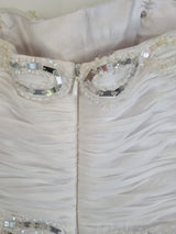 Imoda White Chiffon Sweetheart Ruched Beaded Pearl Wedding Dress Sz 1012