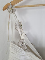 Imoda Ivory Chiffon Ruched Crystal Diamante Beaded Flowers Wedding Dress Sz 1414