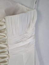 Imoda Ivory Chiffon Ruched Pearl Beaded Train Wedding Dress Sz 1011