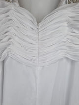 Imoda White Chiffon Ruched Beaded Scoop Neck Empire Wedding Dress Sz 1013