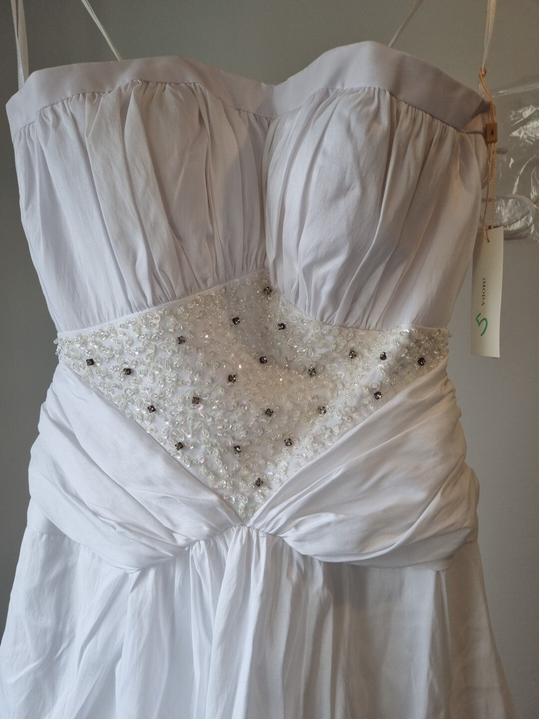 iModa White Straps/Strapless Beaded Crystal Sequin Gathered Wedding Dress 102