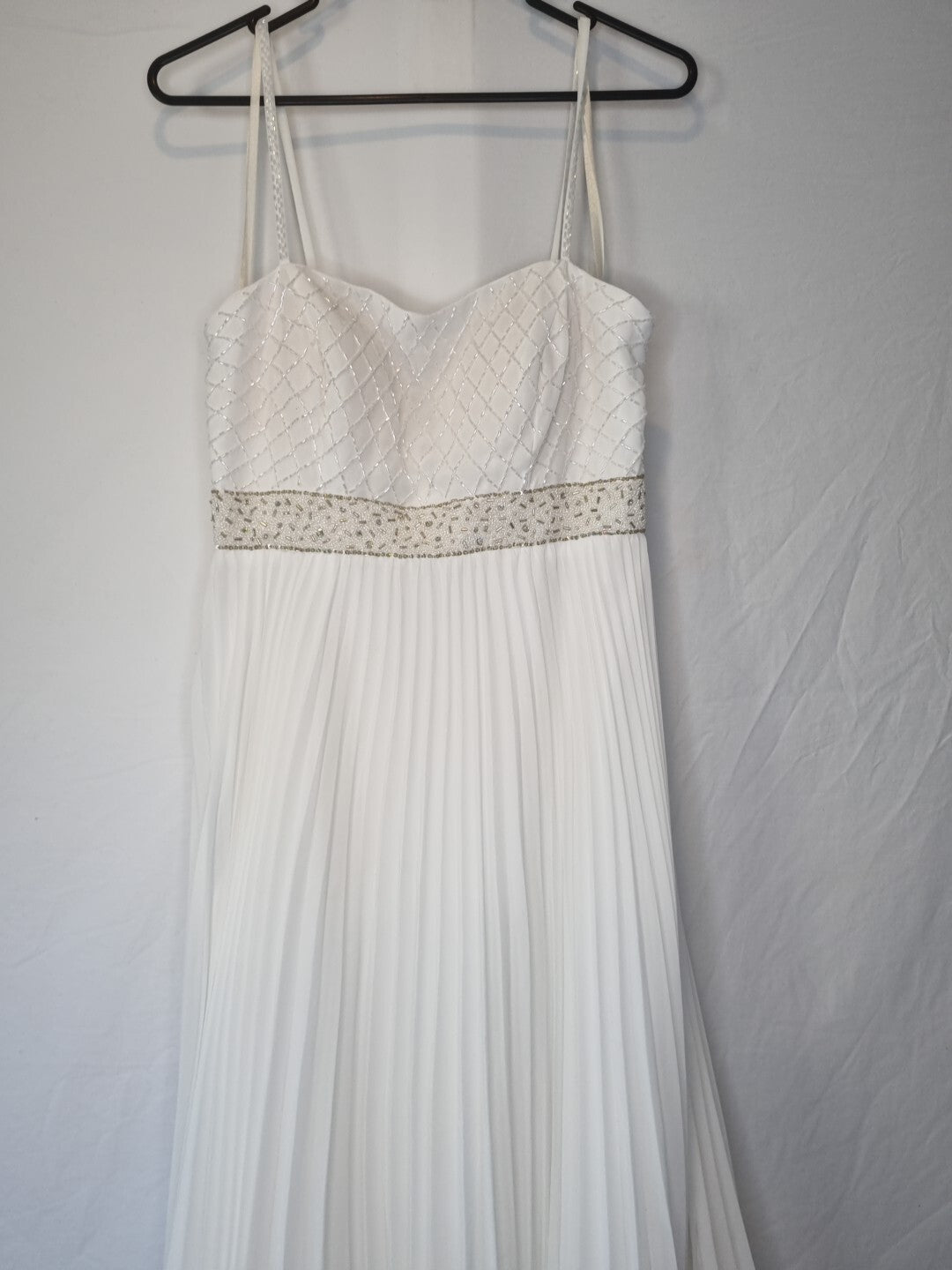Imoda Ivory Chiffon Beaded Pleated Layered Skirt Empire Wedding Dress Sz 101