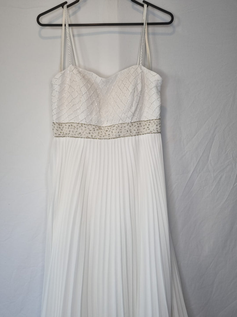 Imoda Ivory Chiffon Beaded Pleated Layered Skirt Empire Wedding Dress Sz 101