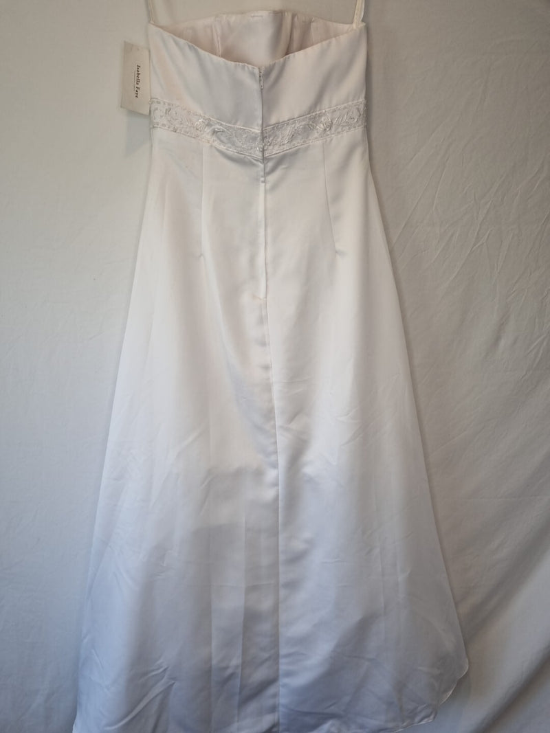 Isabella Faye White Satin Embellished Beaded A-line Wedding Dress Sz 149