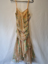 Imoda Chiffon Peach Floral Ruched Layered Casual Silk Dress Size 140