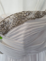 Imoda White Chiffon Sweetheart Beaded Ruched Empire Wedding Dress Sz 125
