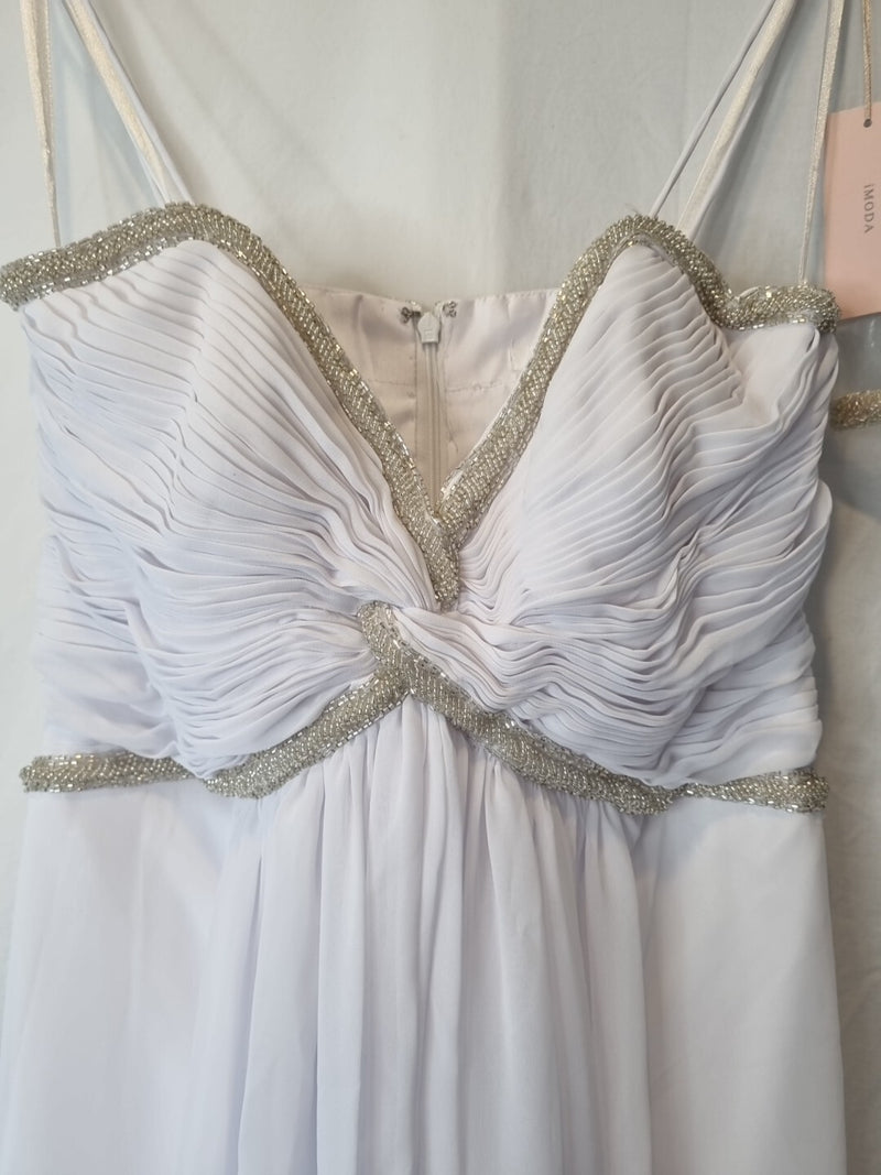 Imoda White Chiffon Sweetheart Beaded Ruched Empire Wedding Dress Sz 83