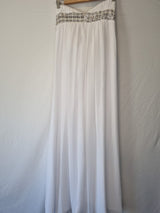 Imoda White Chiffon Ruched Beaded Sweetheart Strapless Wedding Dress Sz 127