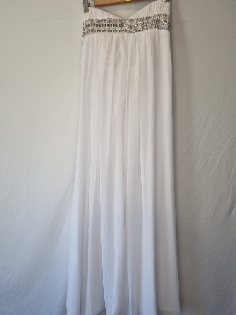 Imoda White Chiffon Ruched Beaded Sweetheart Strapless Wedding Dress Sz 127