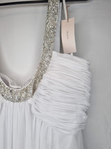 Imoda White Chiffon Ruched Beaded Scoop Neck Empire Wedding Dress Sz 124