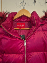 Guess Pink Duck Feather Fur Hood Puffer Jacket Size S5