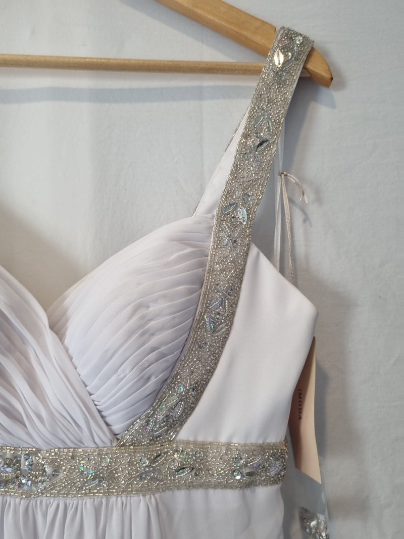 Imoda White Chiffon Sweetheart Beaded Ruched Empire Wedding Dress Sz 84