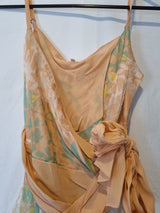 Imoda Chiffon Peach Floral Ruched Layered Wrap Casual Singlet Silk Top Size 82