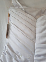 iModa White Satin A-line Beaded Sequin Pleated One Shoulder Wedding Dress Sz 1016