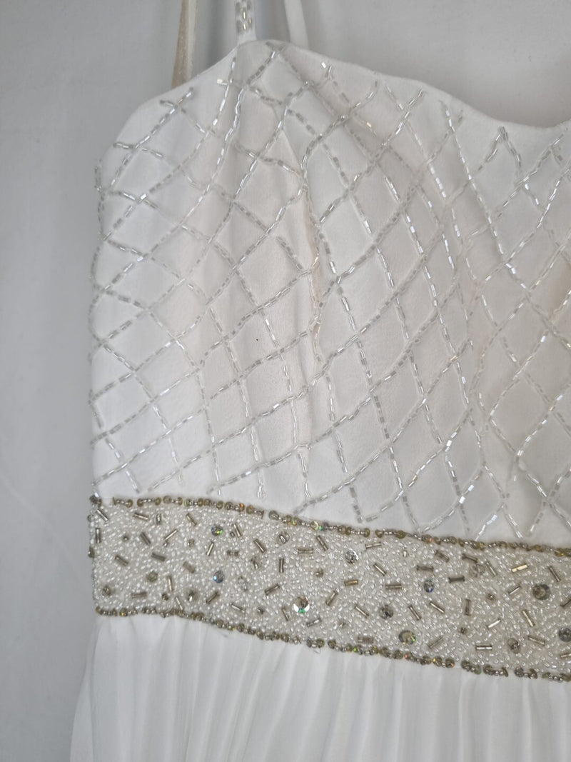 Imoda Ivory Chiffon Beaded Pleated Layered Skirt Empire Wedding Dress Sz 106