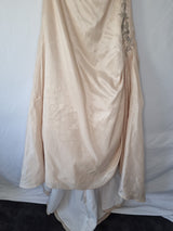 Imoda Gold Taffeta Ruched Crystal Beaded Full A-line Train Wedding Dress Sz 101