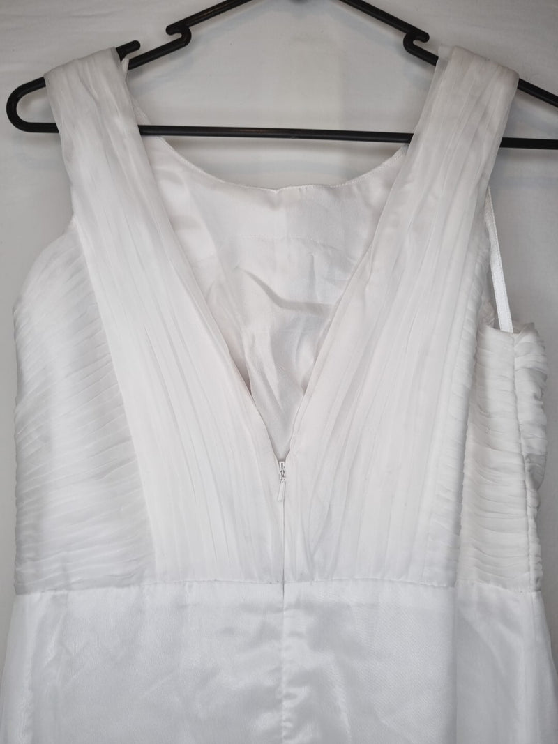 Imoda White Chiffon Ruched Pleated Crystal Grecian Empire Wedding Dress Sz 89