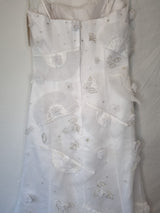 Isabella Faye White Organza Fan Embellished Beaded Train Wedding Dress Sz 1210