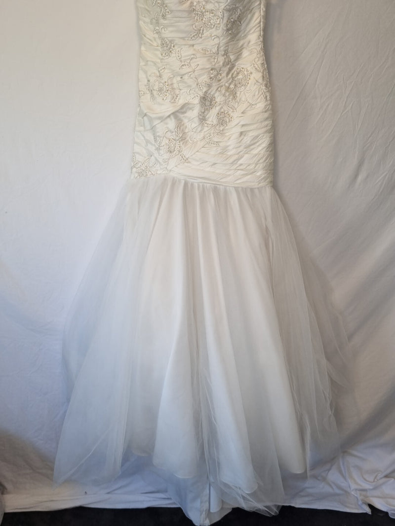 Imoda Ivory Ruched Beaded Mermaid Tulle Skirt Train Wedding Dress Sz 101