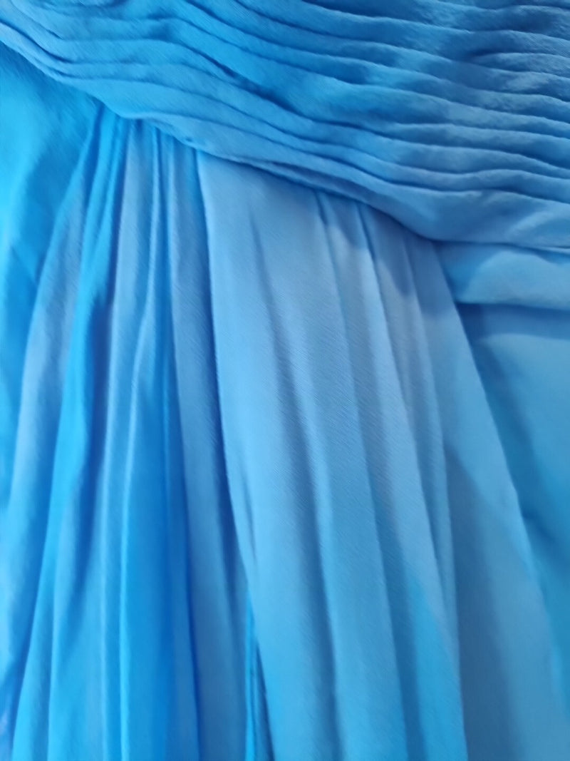 Imoda Chiffon Blue Ruched Beaded One Shoulder Evening Bridesmaid Silk Dress Sz109