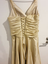 Suga Pash Gold taffeta ruched v neck maid of honour wedding dress size 125