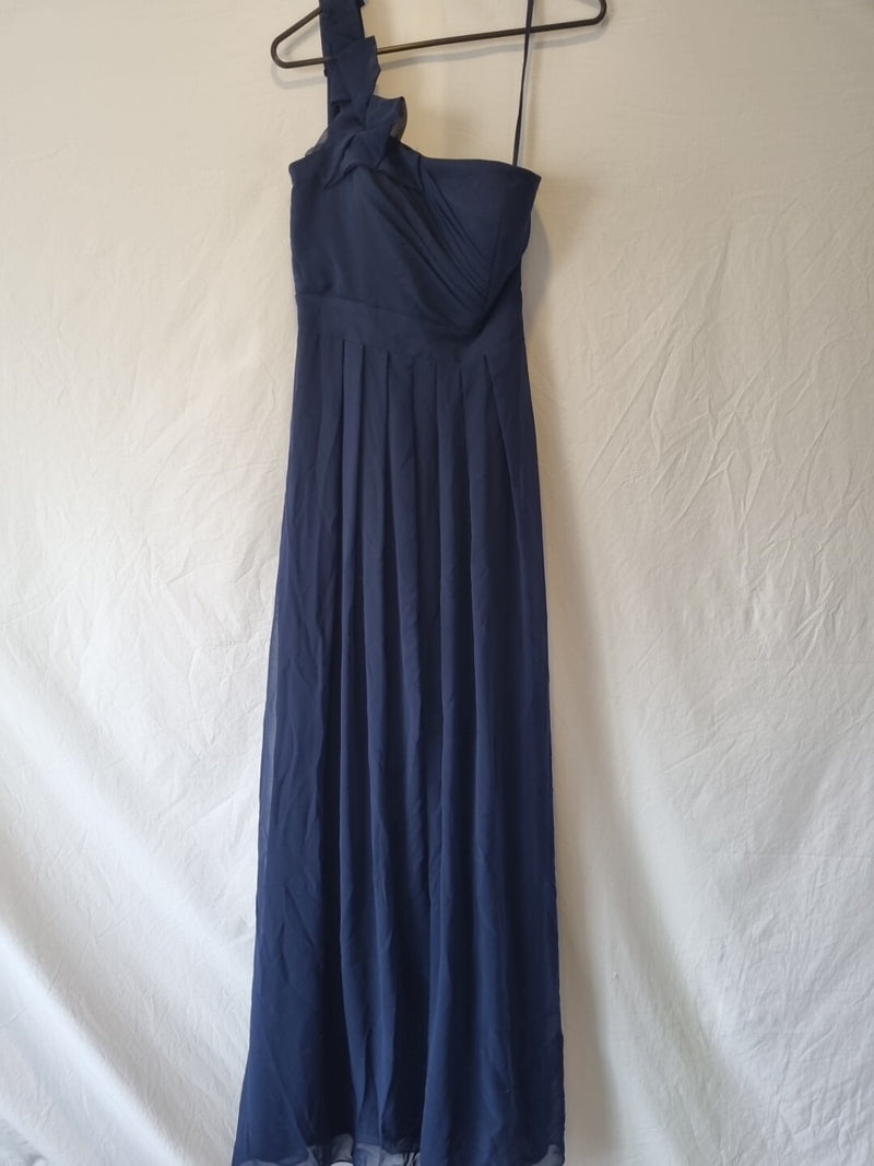 Imoda Navy Blue Chiffon One Shoulder Evening Bridesmaid Long Maxi Dress Sz 260