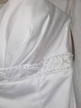 Isabella Faye White Satin Embellished Beaded A-line Wedding Dress Sz 145