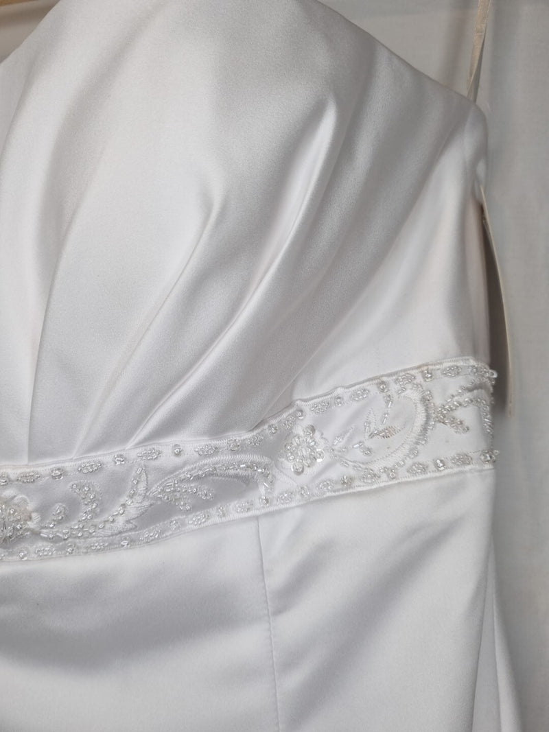 Isabella Faye White Satin Embellished Beaded A-line Wedding Dress Sz 145