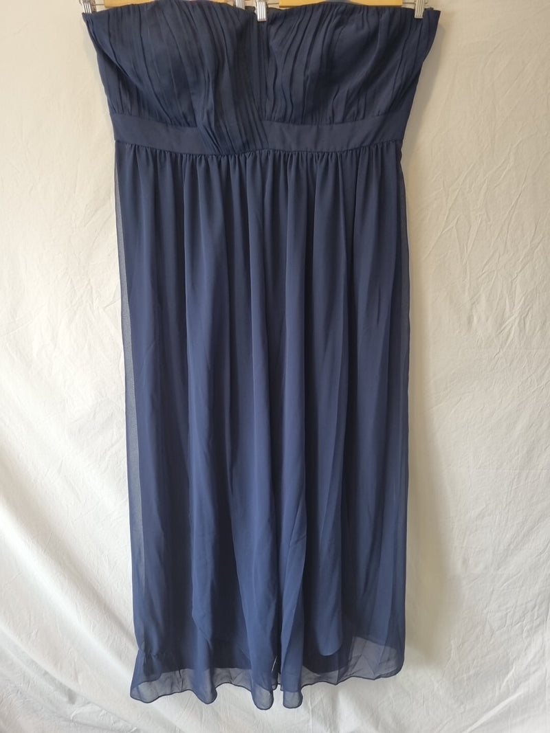 Imoda Navy Blue Chiffon Ruched Strapless Evening Bridesmaid Maxi Dress Sz 280